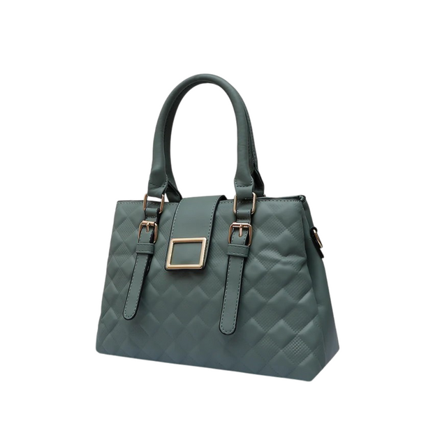 Aralis Quilted Buckle Handbag  Stylish Medium Tote in  Green Female